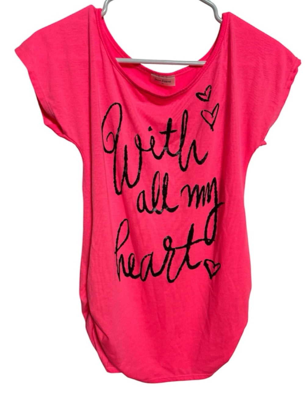 Free Kisses Hot Pink Graphic T-Shirt "With All My Heart" Medium